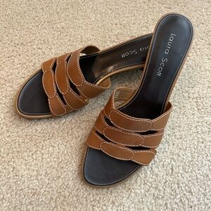NWOT Laura Scott Brown Leather Crisscross Sandals Size 8.5